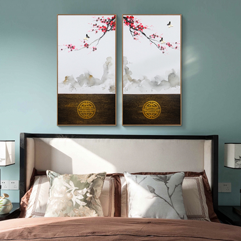 新中式客廳裝飾畫 臥室原創(chuàng)純手繪報(bào)春圖 玄關(guān)環(huán)保PS框掛畫 報(bào)春圖