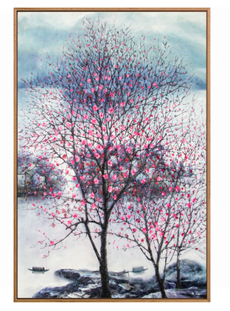 新中式客廳裝飾畫(huà) 書(shū)房原創(chuàng)純手繪梅花圖 臥室環(huán)保PS框掛畫(huà) 桃花