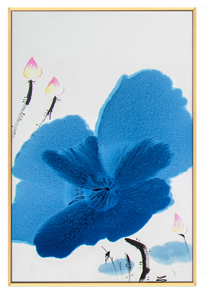 新中式客廳裝飾畫(huà) 臥室原創(chuàng)純手繪禪意圖 玄關(guān)鋁合金框掛畫(huà) 荷葉3